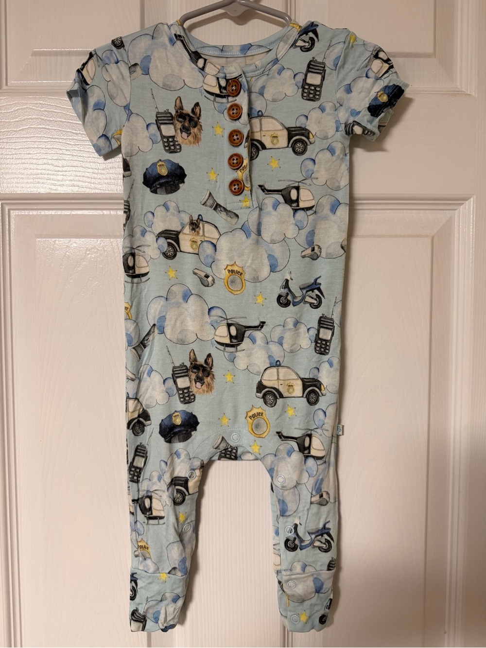 Posh Peanut Bamboo Light Blue Police Patrol One-Piece Snap Bottom Romper